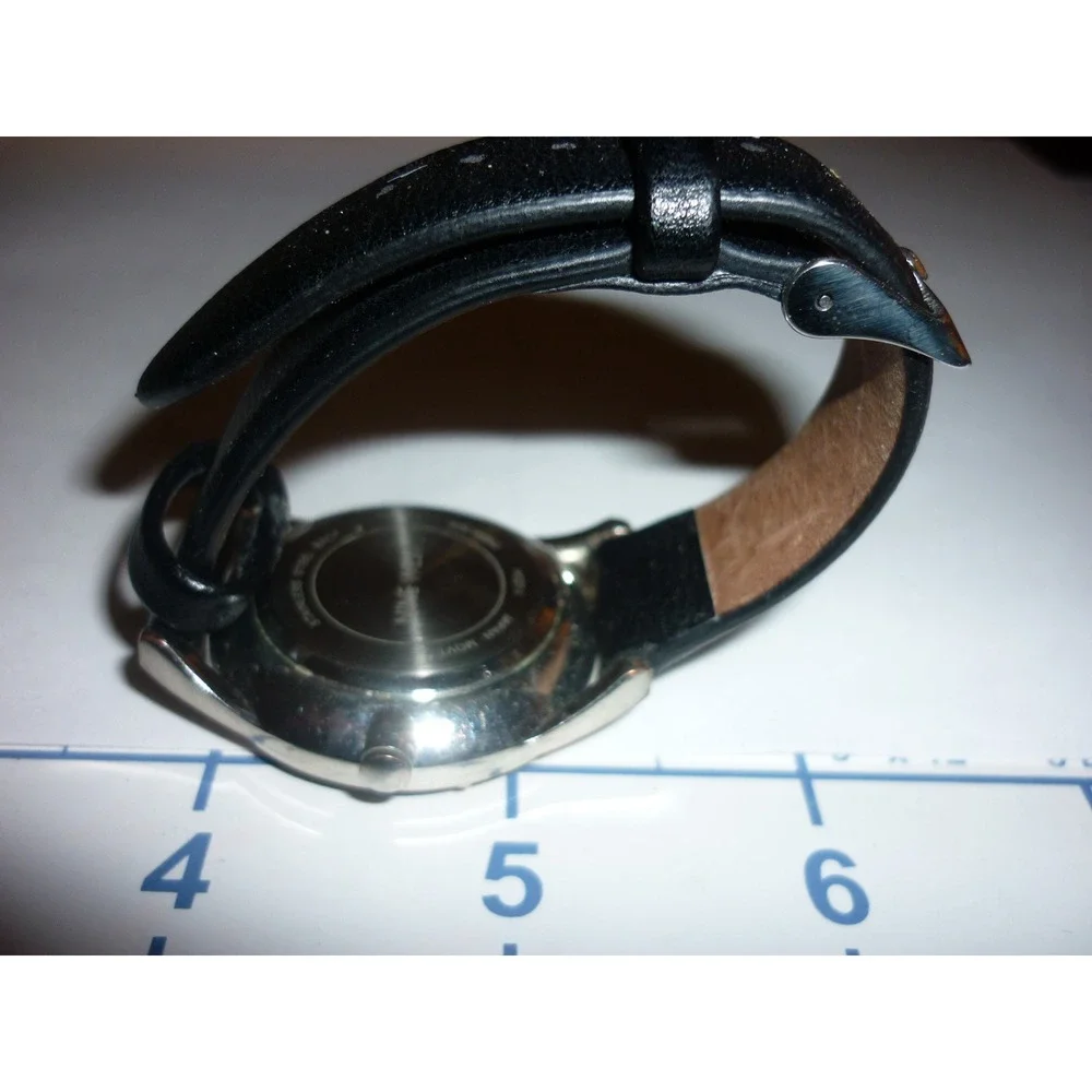 Nine West Analog Watch White Face Black Leather Band Silver‎ Tone Case Quartz